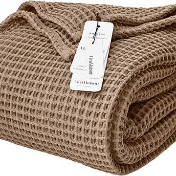 Premium Waffle Throw Blanket Queen XL Size Brown