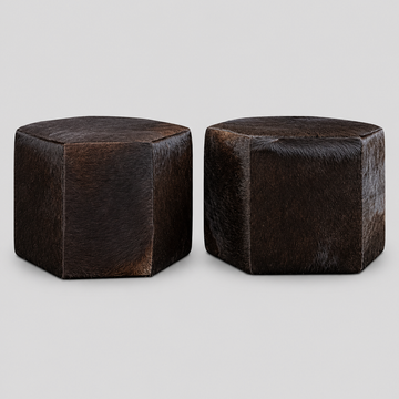 Dark Cowhide Custom Upholstered Ottomans - Set of 2
