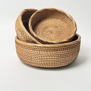 Round Rattan Baskets - Set of 3