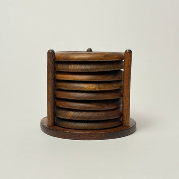 Woodcrest Wooden Coasters with Stand - Set of 8 [VINTAGE]